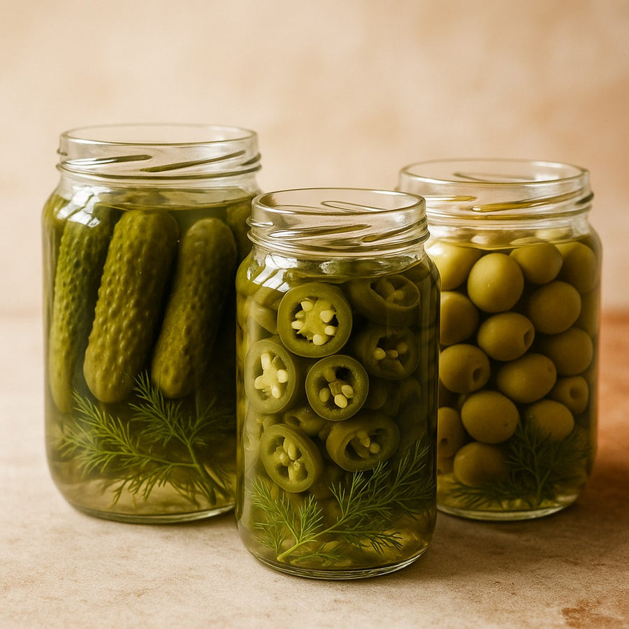 Encurtidos y aceitunas en frasco