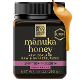 100% Pure New Zealand Honey frasco frontal mostrando etiqueta UMF claro