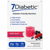 7Diabetic empaque frontal Berry Blast mostrando información de proteína y calorías