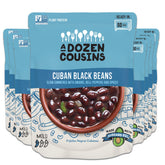 A Dozen Cousins frijoles negro paquete delantero mostrando la lata y la marca, práctico y sabroso