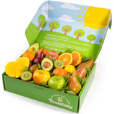 A Gift Inside caja presentación con frutas frescas y lazo elegante, ideal para regalar