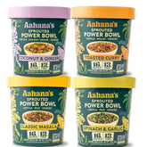Aahana's frente del empaque mostrando pack cuatro comidas y beneficios