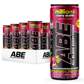 ABE all black everything lata frontal Cherry Millions que muestra diseño elegante y lista para beber