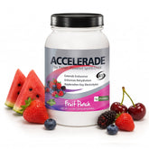 Accelerade envase frontal mostrando etiqueta y sabor fruit punch para identificación rápida