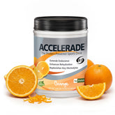 Accelerade envase frontal naranja mostrando porciones y marca