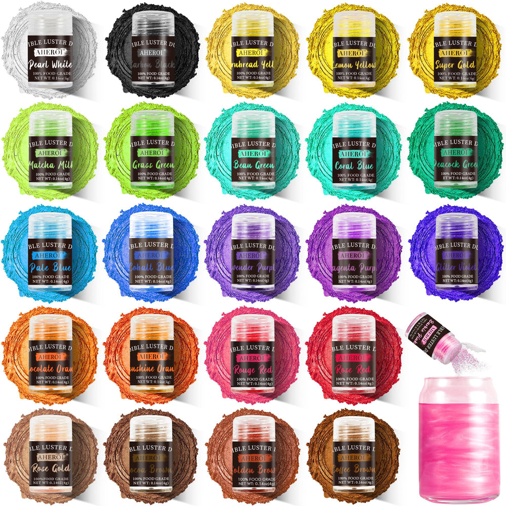 Aheroi vista frontal del set de 24 colores para decorar bebidas y postres
