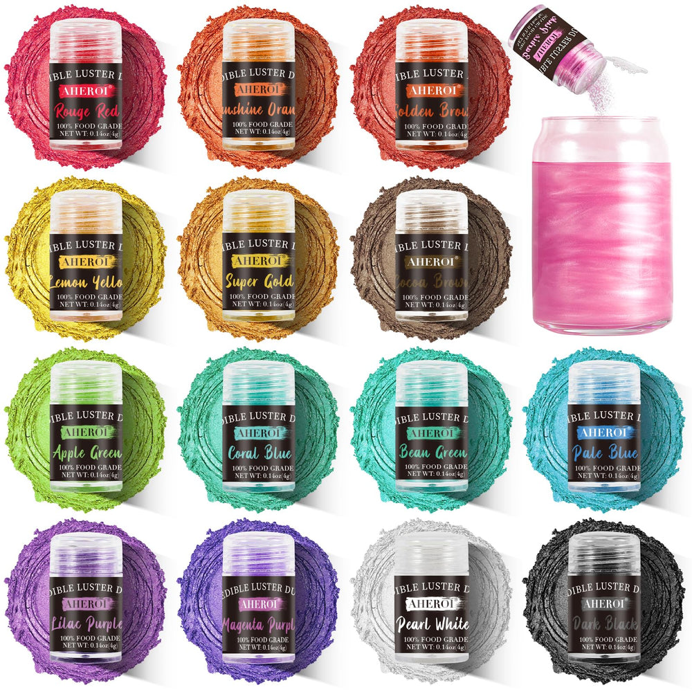 Aheroi set 15 colores frontal mostrando frascos con tapas dosificadoras y variedad cromática