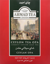 Ahmad Tea paquete frontal mostrando 454 g y beneficio de conservación