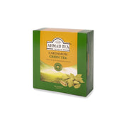 Ahmad Tea empaque frontal mostrando 100 bolsitas y sabor cardamomo, presentación práctica
