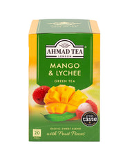 Ahmad Tea vista frontal del pack que resalta aroma tropical