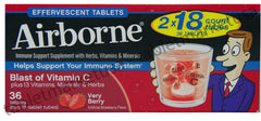 Airborne envase frontal Very Berry mostrando 36 tabletas y etiqueta clara