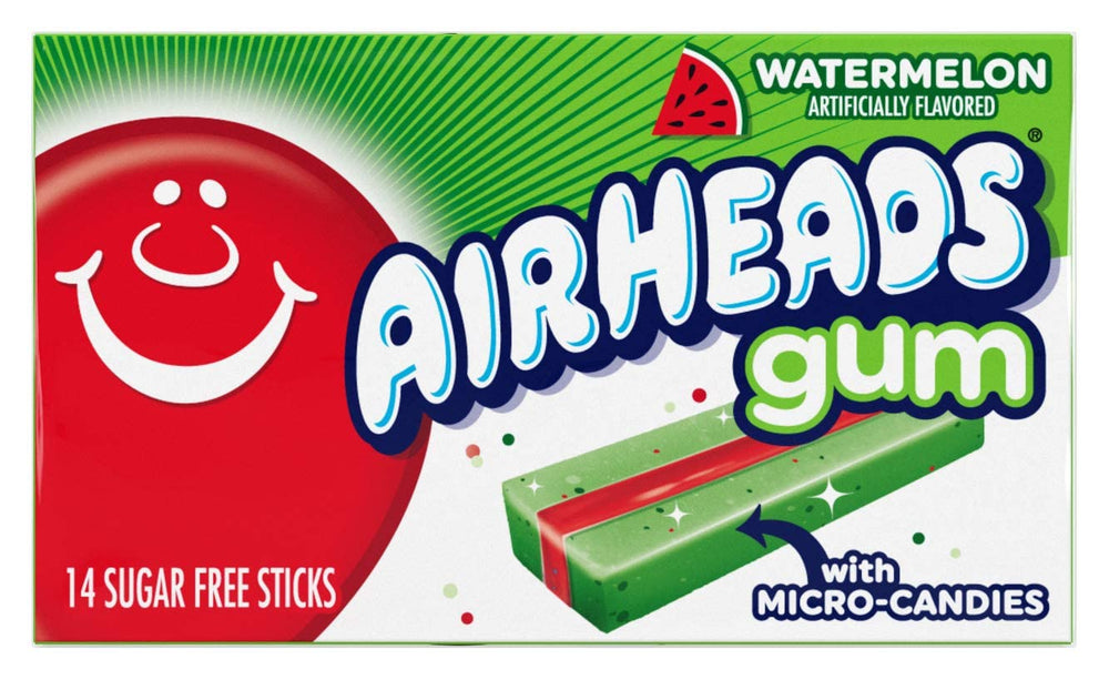 Airheads pack frontal mostrando 14 sticks por caja y beneficio portátil