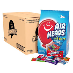 Airheads paquete frontal mostrando las cuatro bolsas y variedad de sabores, ideal para eventos
