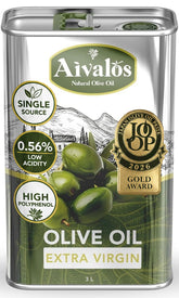 AIVALOS NATURAL OLIVE OIL botella frontal mostrando diseño y autenticidad