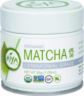 AIYA SINCE 1888 lata frontal del matcha ceremonial orgánico mostrando presentación premium