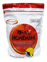 AJINOMOTO Hondashi frente del paquete resellable mostrando peso y etiqueta