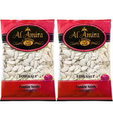 Al-Amira semilla de calabaza frente del empaque mostrando tamaño y conveniencia