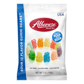 Albanese bolsa frontal 7oz mostrando diseño y sabores para identificar el producto
