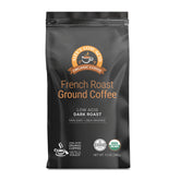 ALEX'S LOW ACID ORGANIC COFFEE bolsa frontal que muestra etiqueta y beneficios