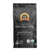 Alex's Low Acid Organic Coffee frente del paquete mostrando marca y sello orgánico