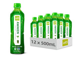ALO botella frontal AWAKEN con wheatgrass mostrando diseño y marca