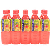Aloevine botella frontal sabor sandía mostrando etiqueta y tamaño práctico