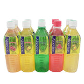 Aloevine vista frontal del pack de 10 botellas mostrando sabores y tamaño