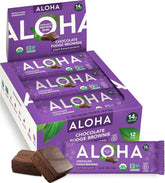 ALOHA empaque frontal mostrando sabor chocolate fudge brownie y beneficios claros