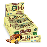 ALOHA caja frontal mostrando 12 barras, conveniencia y proteína vegetal