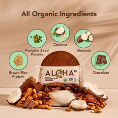 ALOHA primeros planos de ingredientes integrales orgánicos enfatizan calidad y naturalidad