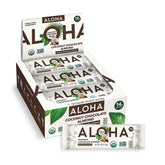 ALOHA frente de caja de 12 barras muestra sabor coco chocolate almendra y conveniencia