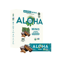 ALOHA empaque frontal Almond Butter Cup mostrando información orgánica y beneficio práctico