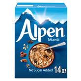 Alpen caja frontal mostrando el diseño y contenido nutricional beneficio visibilidad