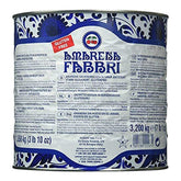 Amarena Fabbri lata frontal mostrando etiqueta italiana y capacidad profesional