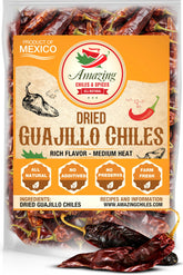 Amazing Chiles & Spices frasco frontal de guajillos mostrando color y empaque
