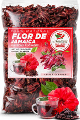 Amazing Chiles flores de hibisco al frente, empaque claro y color intenso