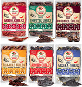 Amazing Chiles & Spices pack frontal mostrando las seis variedades y conveniencia