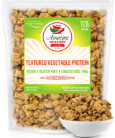 Amazing Chiles & Spices empaque frontal mostrando TVP y beneficio de almacenamiento