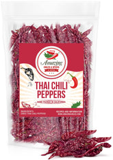 Amazing Chiles & Spices bolsa frontal mostrando chiles Thai rojos y peso 1 lb, ideal para cocinar