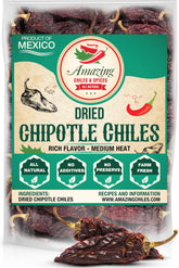 Amazing Chiles & Spices paquete frontal mostrando chiles morita ahumados y beneficios de sabor
