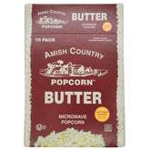 Amish Country Popcorn frente del empaque mostrando 10 bolsas y conveniencia