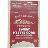 Amish Country Popcorn frente del empaque mostrando 10 bolsas y beneficio práctico