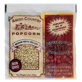 Amish Country Popcorn frente del paquete mostrando diseño y porción lista
