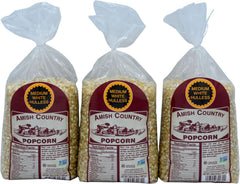 Amish Country Popcorn frente del paquete mostrando marca y tamaño del conjunto