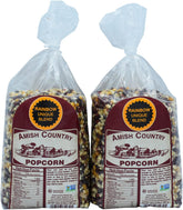 Amish Country Popcorn paquete frontal mostrando 2 bolsas y cantidad