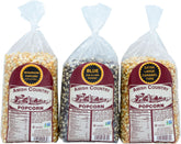 Amish Country Popcorn pack frontal mostrando las tres bolsas y variedad