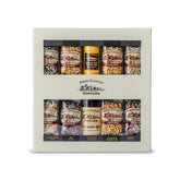 Amish Country Popcorn paquete frontal mostrando todas las bolsas y accesorios