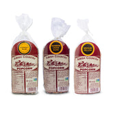 Amish Country Popcorn paquete frontal mostrando las tres bolsas y variedad