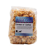Amish Good paquete frontal mostrando caramelo y anacardos, atractivo para regalo