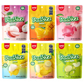 AMOS Peelerz vista frontal del empaque mostrando seis bolsas resellables y colores vibrantes
